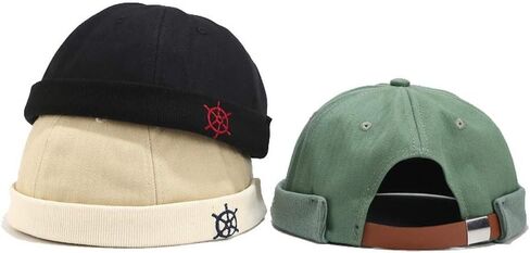 Zegoo Rudder Embroidery Pattern Sailor Cap Rolled Cuff Retro Brimless Hat in Kuwait