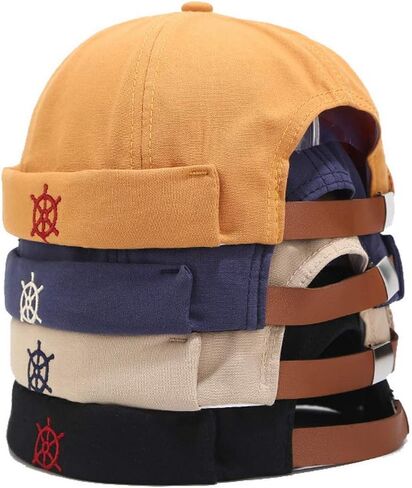 Zegoo Rudder Embroidery Pattern Sailor Cap Rolled Cuff Retro Brimless Hat in Kuwait