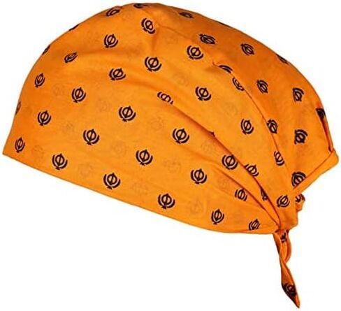 BISMAADH Bamboo Cotton Sikh Symbol Khanda Printed Patka Durag Headcover Skull Cap Beanies in Saudi Arabia