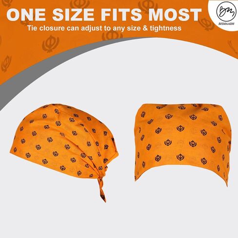 BISMAADH Bamboo Cotton Sikh Symbol Khanda Printed Patka Durag Headcover Skull Cap Beanies in Saudi Arabia