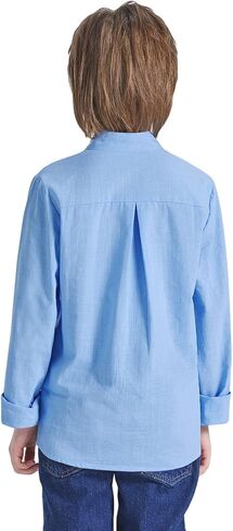 قميص Eymitory Boys بأزرار سفلية وأكمام طويلة كاجوال من القطن والكتان للأطفال، قمصان صيفية بجيب واحد in Kuwait