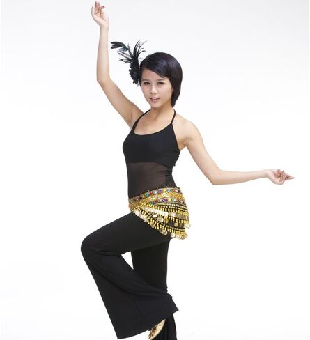 Mutreso Belly Dance Hip Scarf with 248 Gold Coins 150cm Colorful Gem Belt Profession Velvet Performance Skirt Hip Wrap in Kuwait