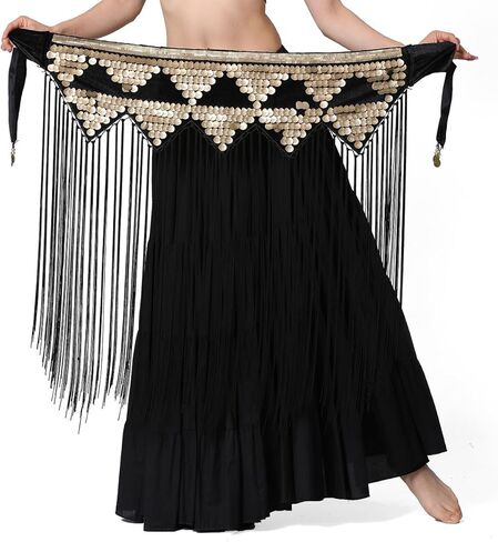 Triangle Shells Coins Pattern Belly Dance Long Tassel Hip Scarf Festival Costume Women Dance Wear Accessories Belt in Saudi Arabia