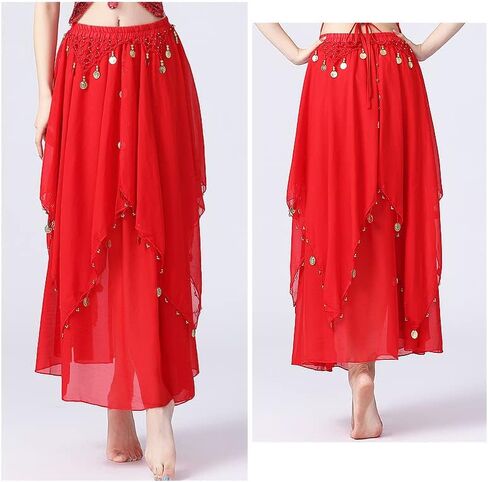 TWINKLEDE Women Belly Dance Skirts Chiffon Swing Skirt with Cion Indian Dance Costume for Women in Saudi Arabia