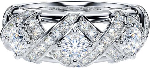 THELANDA Genuine Moissanite or Simulated Diamond Sterling Silver 3-Stone Vintage Luxury Crossover Crown Promise Ring Wedding Ring in Saudi Arabia