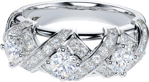 THELANDA Genuine Moissanite or Simulated Diamond Sterling Silver 3-Stone Vintage Luxury Crossover Crown Promise Ring Wedding Ring in Saudi Arabia