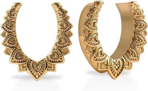 PUNKYOUTH 2PCS Opening Ear Gauges Stream lines Ear Stretchers Hangers Brass Cool Saddle Plug and Tunnels For Ear Double Flared Piercings 0g to 1 inch in Kuwait