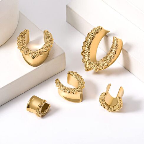 PUNKYOUTH 2PCS Opening Ear Gauges Stream lines Ear Stretchers Hangers Brass Cool Saddle Plug and Tunnels For Ear Double Flared Piercings 0g to 1 inch in Kuwait