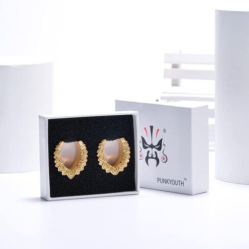 PUNKYOUTH 2PCS Opening Ear Gauges Stream lines Ear Stretchers Hangers Brass Cool Saddle Plug and Tunnels For Ear Double Flared Piercings 0g to 1 inch in Kuwait