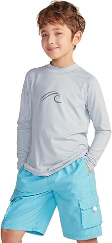 ATHLIO Boys' Long Sleeve Rash Guard Swimsuit, UV/SPF Water Beach Surf Swim Shirts, UPF 50+ Sun Protection Swimwear Top in Kuwait
