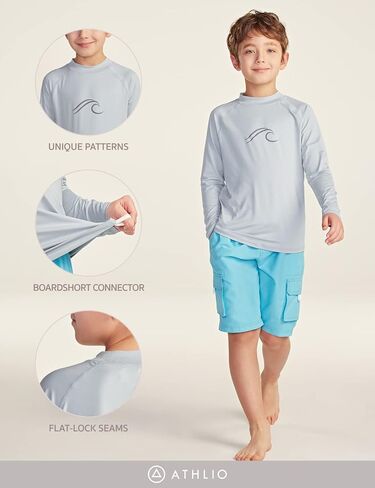 ATHLIO Boys' Long Sleeve Rash Guard Swimsuit, UV/SPF Water Beach Surf Swim Shirts, UPF 50+ Sun Protection Swimwear Top in Kuwait
