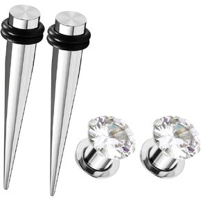 HEKEUOR 1 جرام/7 مللي متر ، 9 مللي متر الجراحية الصلب الأذن التناقص التدريجي + الأذن سدادات لولبية كريستال واضح تشيكوسلوفاكيا القرط قياس نقالة المتوسع ثقب in Kuwait