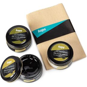Kaps Professional Boot and Shoe Polish Cream with Cotton Cloth – Set of 3-50 ml./1.69 Oz. Each – Made with Natural Wax