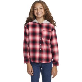 Levi's® Girl's Long Sleeve Hooded Flannel Top (Big Kids) in Saudi Arabia