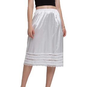 YULUOSHA Women's Knee Length Half Slip Skirt Lingerie with Lace Trim Anti-Static Elastic Waist Plus Size Midi Underskirt in Kuwait