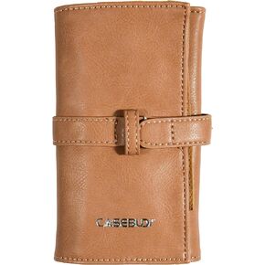 CASEBUDi Vegan Leather Watch Roll Travel Case - 4 Soft Pockets with Padded Storage Protection for Four Wristwatches or Watch Bands Straps, Tan