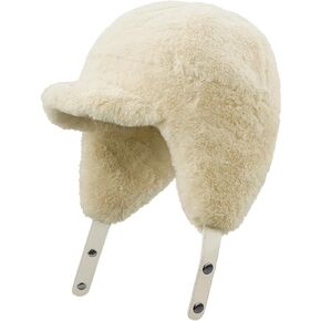 Croogo Fluffy Trapper Hats with Visor Women Winter Ear Flap Ski Cap Faux Fur Russian Ushanka Hat Windproof Eskimo Aviator Hat