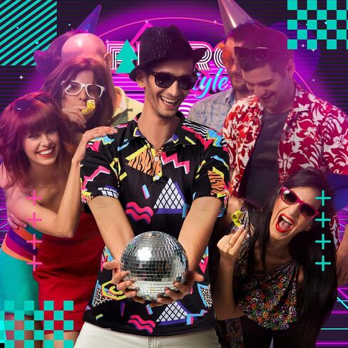 Foaincore 80s 90s قمصان للرجال 80s 90s قميص هاواي صيفي ريترو ديسكو ملابس تنكرية غير رسمية لحفلات الصيف والشاطئ in Saudi Arabia