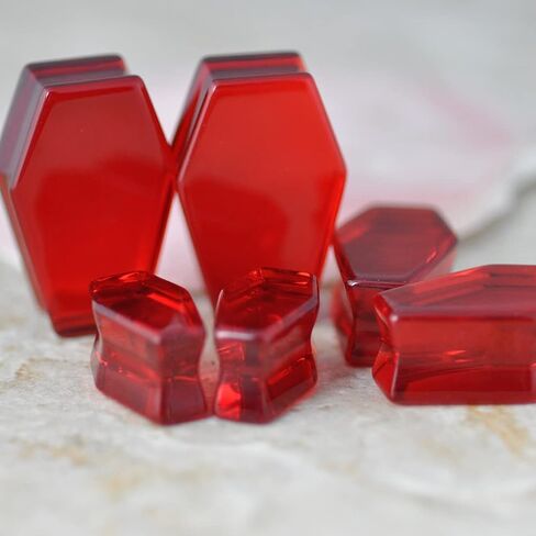 Pair of Ruby Red Glass Coffin Shaped Double Flare Plugs (PG-567) in Saudi Arabia