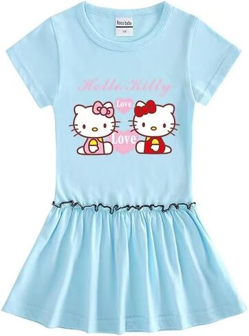 فستان التنس للفتيات من KwahKwah، تنورة رياضية قطنية بطيات من Hellokitty للأطفال من عمر 3 إلى 9 سنوات in Kuwait