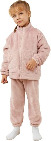 kiddook Boys' Girls' Flannel Clothes Set, Zipper Top and Pants Winter Warm Soft Fuzzy Homewear in Saudi Arabia