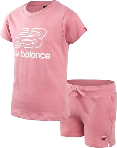 New Balance Girls' Shorts Set - 2 Piece Short Sleeve T-Shirt and French Terry Shorts (7-16), Size 7-8, Rose in Saudi Arabia