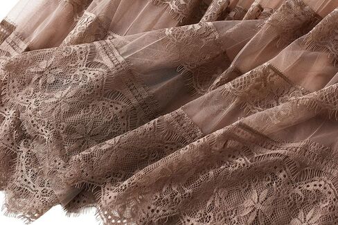 Oaovo Women's Casual A-Line Elastic Waist Bow Tie Lace Embroidered Skirts Multi-Layer Mesh Tulle Skirt in Kuwait