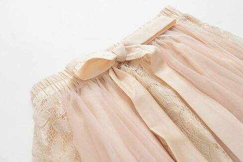 Oaovo Women's Casual A-Line Elastic Waist Bow Tie Lace Embroidered Skirts Multi-Layer Mesh Tulle Skirt in Kuwait