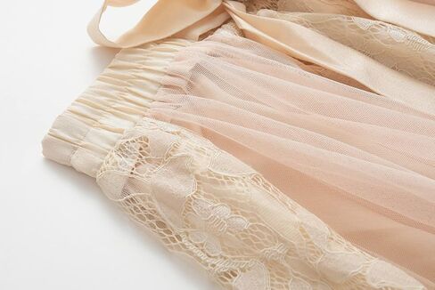 Oaovo Women's Casual A-Line Elastic Waist Bow Tie Lace Embroidered Skirts Multi-Layer Mesh Tulle Skirt in Kuwait