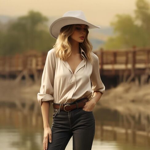 قبعة رعاة البقر من GEMVIE للرجال والنساء كلاسيكية قابلة للسحق بحافة رعاة البقر وإبزيم حزام رعاة البقر الغربي وقبعة راعية البقر in Kuwait