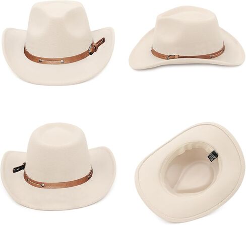 قبعة رعاة البقر من GEMVIE للرجال والنساء كلاسيكية قابلة للسحق بحافة رعاة البقر وإبزيم حزام رعاة البقر الغربي وقبعة راعية البقر in Kuwait