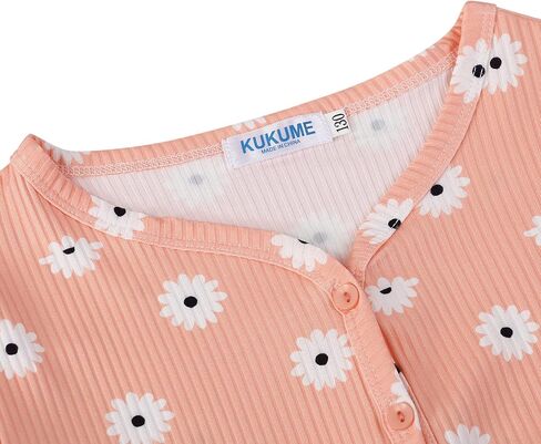 Geru Girls Summer Short Sleeve T-Shirt Floral Print Button Down Crop Top Tees Blouse for 3-12Y in Kuwait