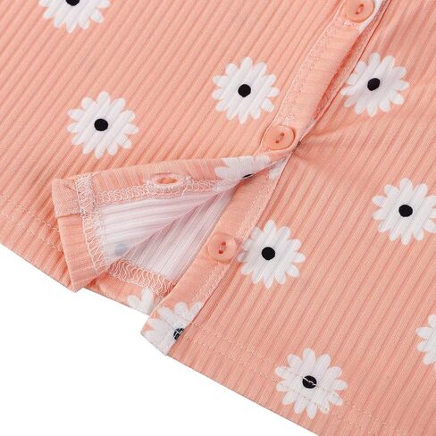 Geru Girls Summer Short Sleeve T-Shirt Floral Print Button Down Crop Top Tees Blouse for 3-12Y in Kuwait