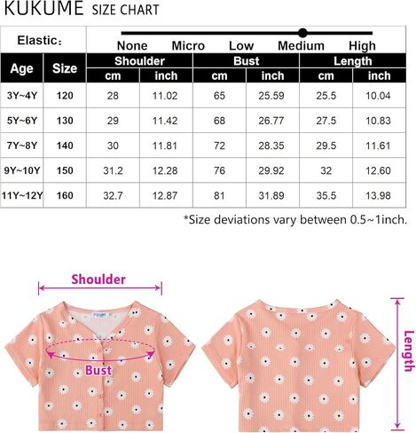 Geru Girls Summer Short Sleeve T-Shirt Floral Print Button Down Crop Top Tees Blouse for 3-12Y in Kuwait