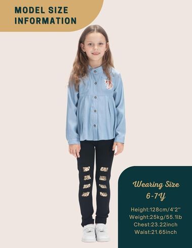 قمصان يونيكورن للفتيات بتصميم حاشية مطوية، قماش دينم مقلد، قمصان مريحة للأطفال الصغار والأطفال in Kuwait