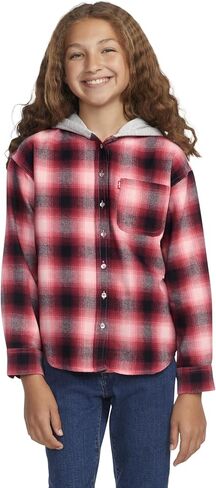Levi's® Girl's Long Sleeve Hooded Flannel Top (Big Kids) in Saudi Arabia