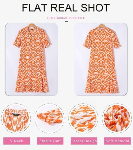 Dokotoo Women Boho Summer Dress 2024 Frill Short Sleeve Tassel V Neck Ruffle Flowy A-Line Maxi Dresses in Kuwait