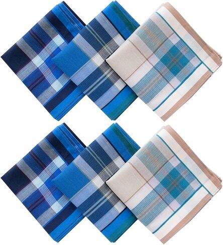 Mens Plaid Cotton Handkerchief Soft Hankies, Gift Set, Pack of 6 in Saudi Arabia