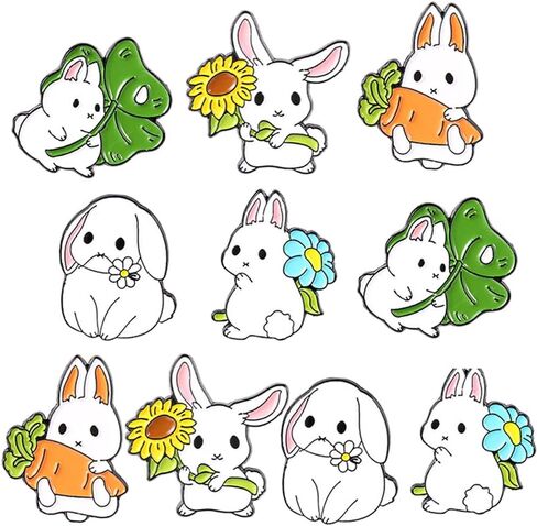 LUOZZY 10 PCS Cute Bunny Carrot Brooch Easter Enamel Pins Set Cartoon Rabbit Flower Badges Hats Bags Backpack Lapel Pins Accessory for Kids Girls in Saudi Arabia