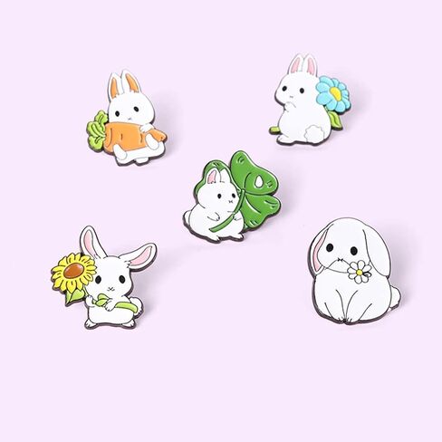 LUOZZY 10 PCS Cute Bunny Carrot Brooch Easter Enamel Pins Set Cartoon Rabbit Flower Badges Hats Bags Backpack Lapel Pins Accessory for Kids Girls in Saudi Arabia