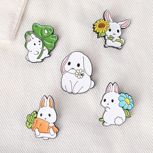 LUOZZY 10 PCS Cute Bunny Carrot Brooch Easter Enamel Pins Set Cartoon Rabbit Flower Badges Hats Bags Backpack Lapel Pins Accessory for Kids Girls in Saudi Arabia