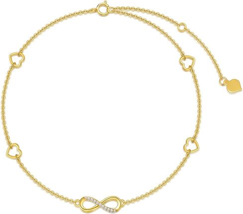 14K Solid Gold Infinty Anklets for Women, Real Gold Infinity Heart Link Chain Foot Ankle Bracelet Jewelry Anniversary Birthday Gift for Her, 8"-10" Adjustable Gold Chain in Saudi Arabia