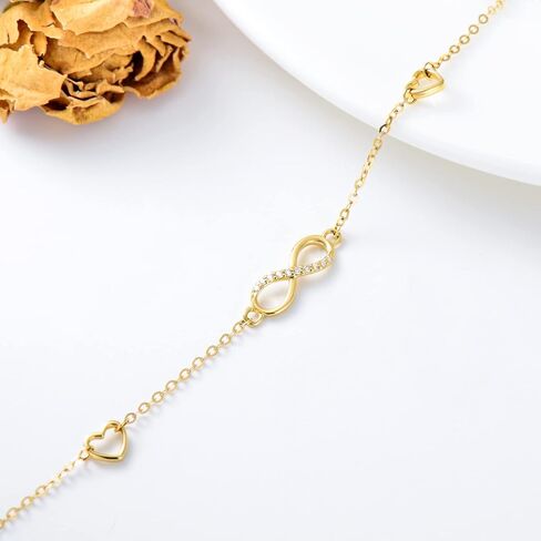 14K Solid Gold Infinty Anklets for Women, Real Gold Infinity Heart Link Chain Foot Ankle Bracelet Jewelry Anniversary Birthday Gift for Her, 8"-10" Adjustable Gold Chain in Saudi Arabia