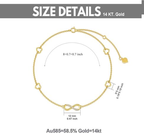 14K Solid Gold Infinty Anklets for Women, Real Gold Infinity Heart Link Chain Foot Ankle Bracelet Jewelry Anniversary Birthday Gift for Her, 8"-10" Adjustable Gold Chain in Saudi Arabia