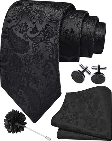 GUSLESON 3.15"（8cm） Mens Paisley Tie and Lapel Pin Necktie Hankerchief Cufflinks Set for Men in Kuwait
