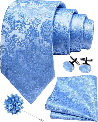 GUSLESON 3.15"（8cm） Mens Paisley Tie and Lapel Pin Necktie Hankerchief Cufflinks Set for Men in Kuwait