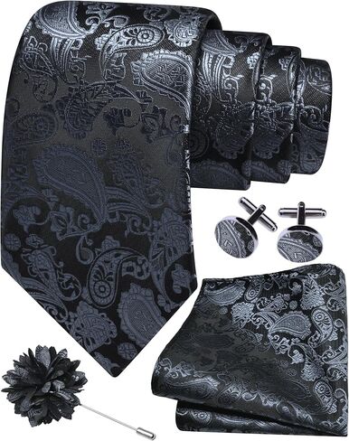 GUSLESON 3.15"（8cm） Mens Paisley Tie and Lapel Pin Necktie Hankerchief Cufflinks Set for Men in Kuwait
