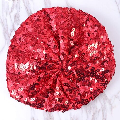 TENDYCOCO Sequin Beret Hat Shining Beanie Cap Sparkle Beanie Hat Fashion Beret for Women Red in Kuwait