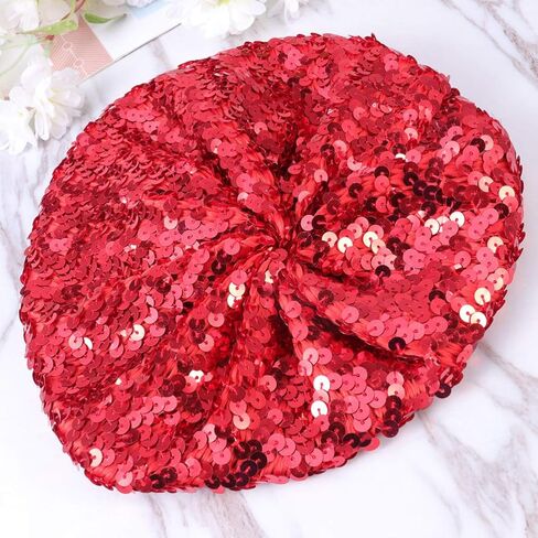 TENDYCOCO Sequin Beret Hat Shining Beanie Cap Sparkle Beanie Hat Fashion Beret for Women Red in Kuwait