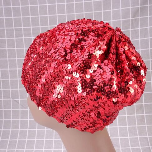 TENDYCOCO Sequin Beret Hat Shining Beanie Cap Sparkle Beanie Hat Fashion Beret for Women Red in Kuwait
